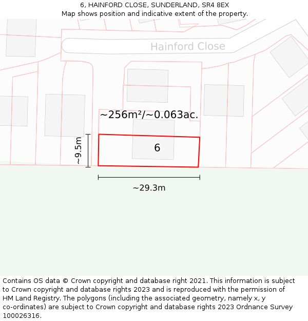 6, HAINFORD CLOSE, SUNDERLAND, SR4 8EX: Plot and title map