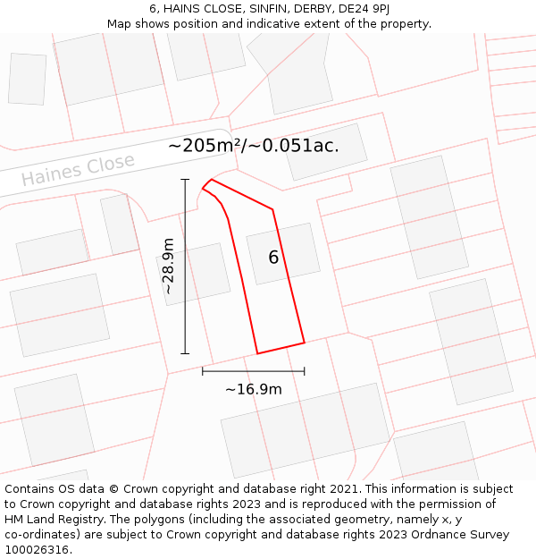 6, HAINS CLOSE, SINFIN, DERBY, DE24 9PJ: Plot and title map