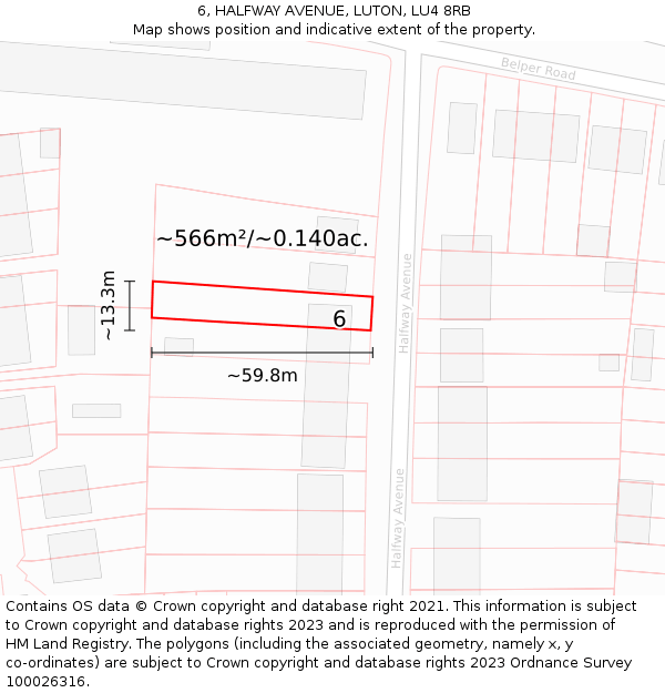 6, HALFWAY AVENUE, LUTON, LU4 8RB: Plot and title map