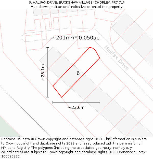 6, HALIFAX DRIVE, BUCKSHAW VILLAGE, CHORLEY, PR7 7LP: Plot and title map