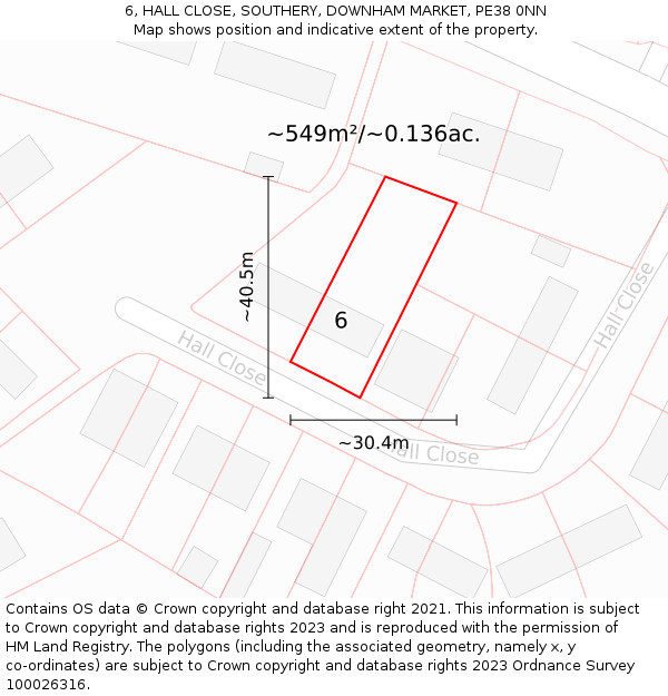 6, HALL CLOSE, SOUTHERY, DOWNHAM MARKET, PE38 0NN: Plot and title map