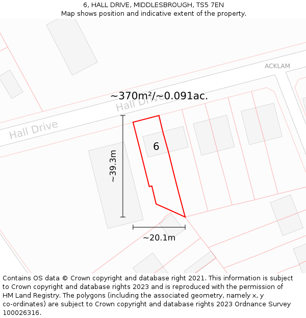 6, HALL DRIVE, MIDDLESBROUGH, TS5 7EN: Plot and title map