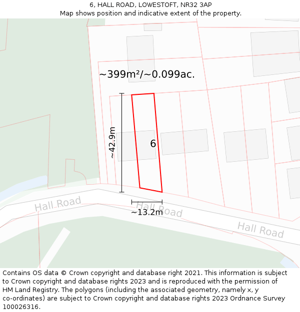 6, HALL ROAD, LOWESTOFT, NR32 3AP: Plot and title map