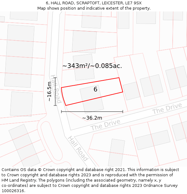6, HALL ROAD, SCRAPTOFT, LEICESTER, LE7 9SX: Plot and title map