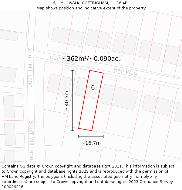 6, HALL WALK, COTTINGHAM, HU16 4RL: Plot and title map