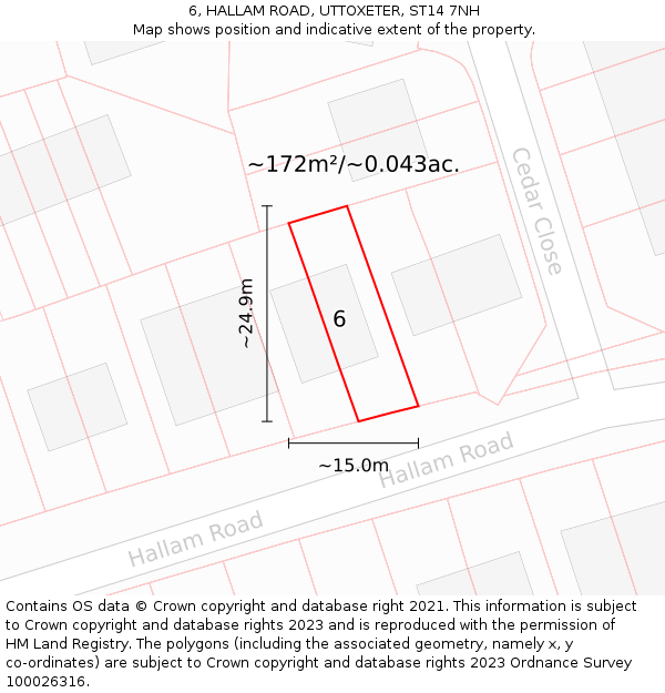6, HALLAM ROAD, UTTOXETER, ST14 7NH: Plot and title map