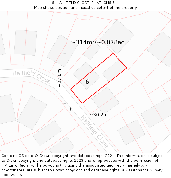 6, HALLFIELD CLOSE, FLINT, CH6 5HL: Plot and title map