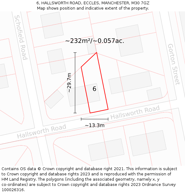6, HALLSWORTH ROAD, ECCLES, MANCHESTER, M30 7GZ: Plot and title map