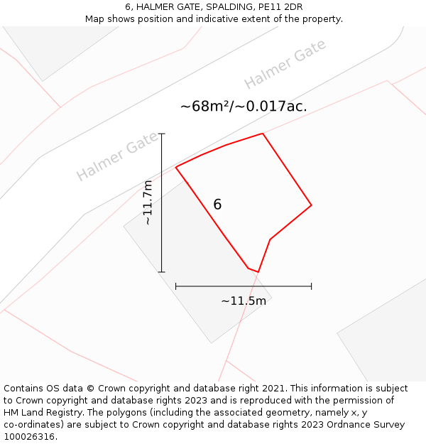 6, HALMER GATE, SPALDING, PE11 2DR: Plot and title map