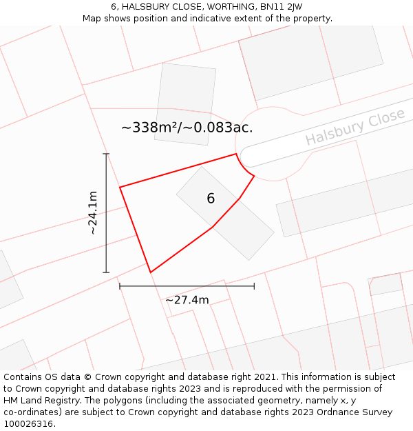 6, HALSBURY CLOSE, WORTHING, BN11 2JW: Plot and title map