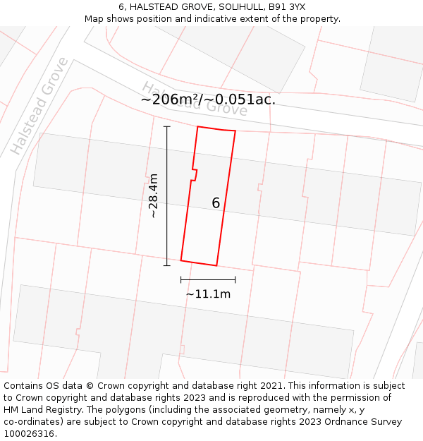 6, HALSTEAD GROVE, SOLIHULL, B91 3YX: Plot and title map
