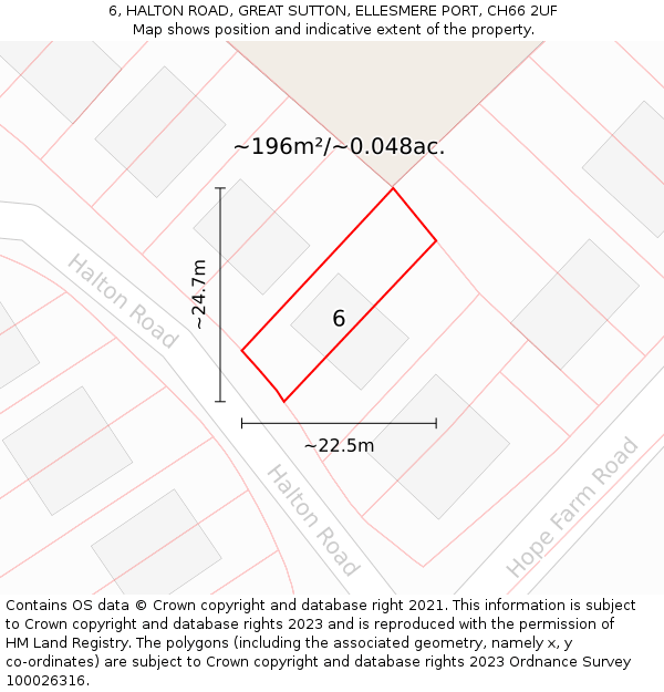 6, HALTON ROAD, GREAT SUTTON, ELLESMERE PORT, CH66 2UF: Plot and title map