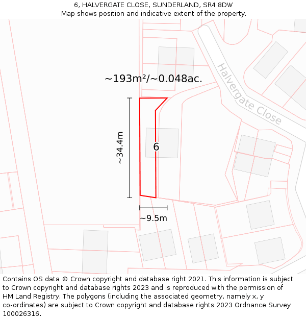 6, HALVERGATE CLOSE, SUNDERLAND, SR4 8DW: Plot and title map