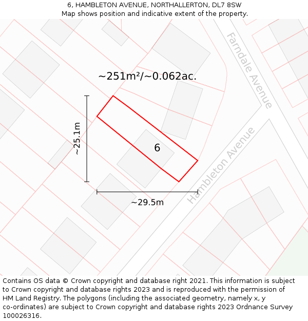 6, HAMBLETON AVENUE, NORTHALLERTON, DL7 8SW: Plot and title map