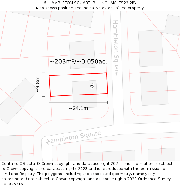 6, HAMBLETON SQUARE, BILLINGHAM, TS23 2RY: Plot and title map