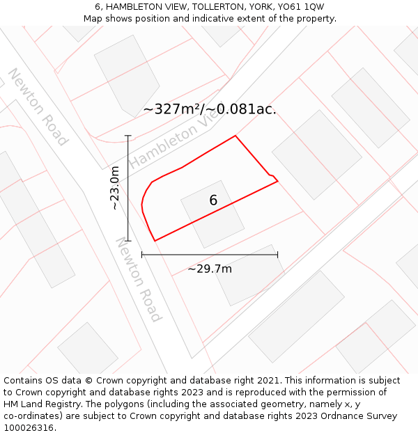 6, HAMBLETON VIEW, TOLLERTON, YORK, YO61 1QW: Plot and title map