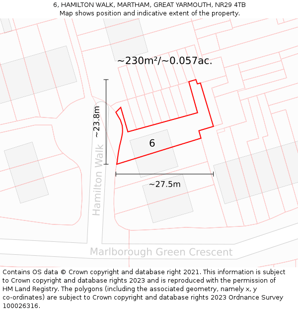 6, HAMILTON WALK, MARTHAM, GREAT YARMOUTH, NR29 4TB: Plot and title map