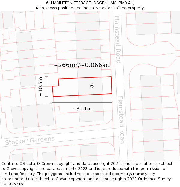 6, HAMLETON TERRACE, DAGENHAM, RM9 4HJ: Plot and title map