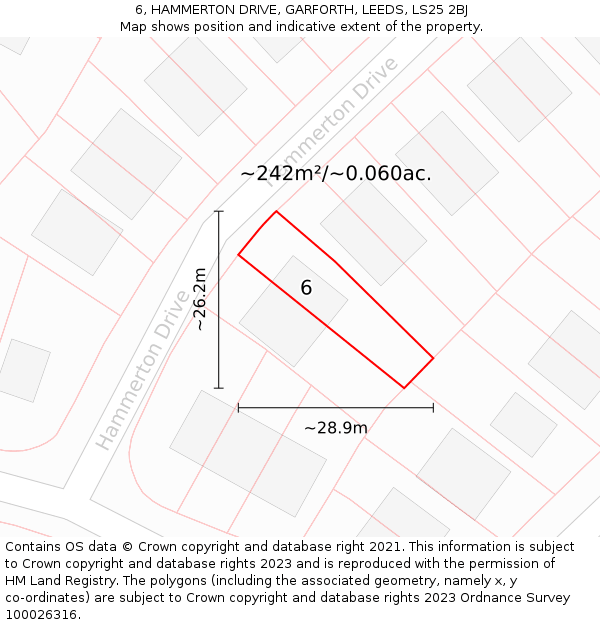6, HAMMERTON DRIVE, GARFORTH, LEEDS, LS25 2BJ: Plot and title map