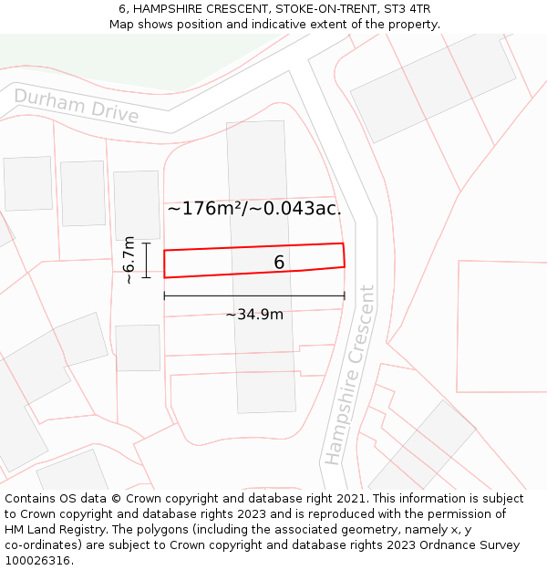 6, HAMPSHIRE CRESCENT, STOKE-ON-TRENT, ST3 4TR: Plot and title map