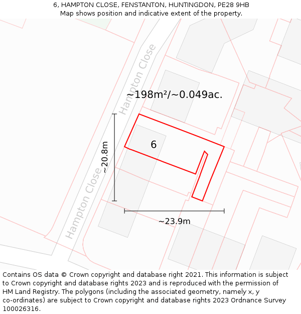 6, HAMPTON CLOSE, FENSTANTON, HUNTINGDON, PE28 9HB: Plot and title map