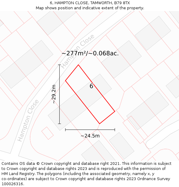 6, HAMPTON CLOSE, TAMWORTH, B79 8TX: Plot and title map