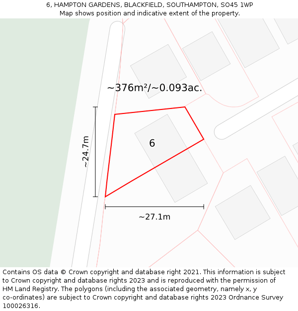 6, HAMPTON GARDENS, BLACKFIELD, SOUTHAMPTON, SO45 1WP: Plot and title map