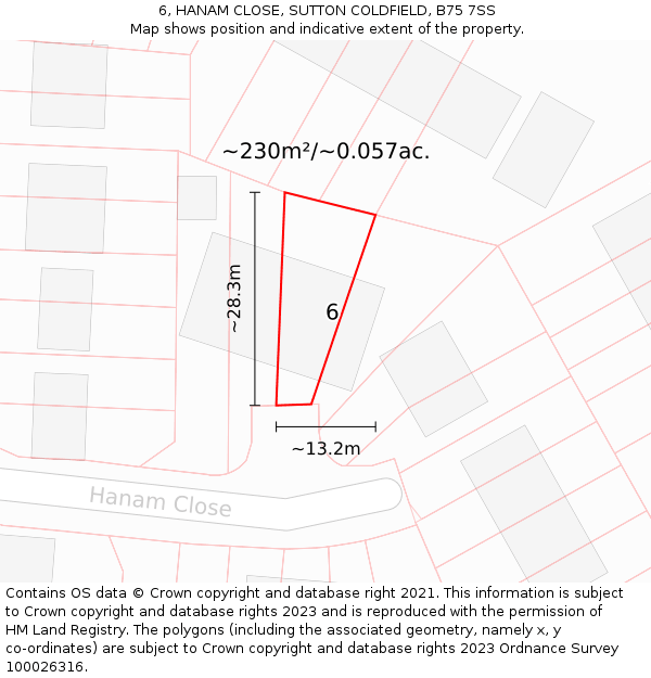 6, HANAM CLOSE, SUTTON COLDFIELD, B75 7SS: Plot and title map