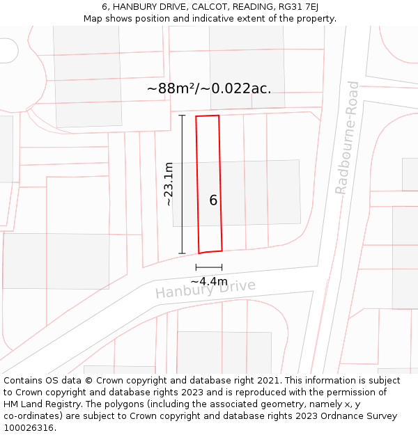 6, HANBURY DRIVE, CALCOT, READING, RG31 7EJ: Plot and title map