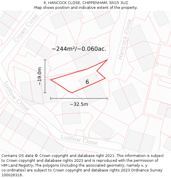 6, HANCOCK CLOSE, CHIPPENHAM, SN15 3UZ: Plot and title map