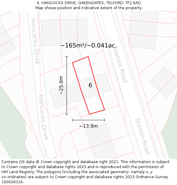 6, HANCOCKS DRIVE, OAKENGATES, TELFORD, TF2 6AD: Plot and title map