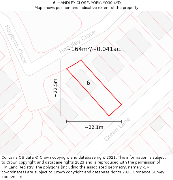 6, HANDLEY CLOSE, YORK, YO30 4YD: Plot and title map