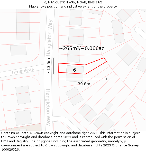 6, HANGLETON WAY, HOVE, BN3 8AG: Plot and title map