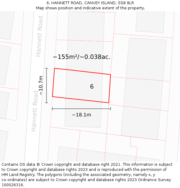 6, HANNETT ROAD, CANVEY ISLAND, SS8 8LR: Plot and title map