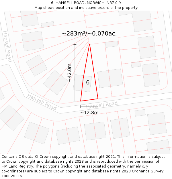 6, HANSELL ROAD, NORWICH, NR7 0LY: Plot and title map