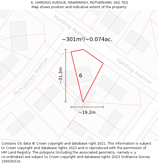 6, HARDING AVENUE, RAWMARSH, ROTHERHAM, S62 7EQ: Plot and title map