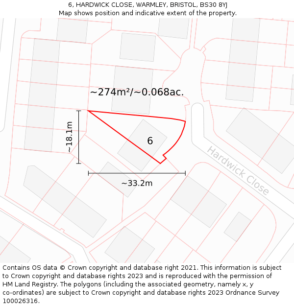 6, HARDWICK CLOSE, WARMLEY, BRISTOL, BS30 8YJ: Plot and title map