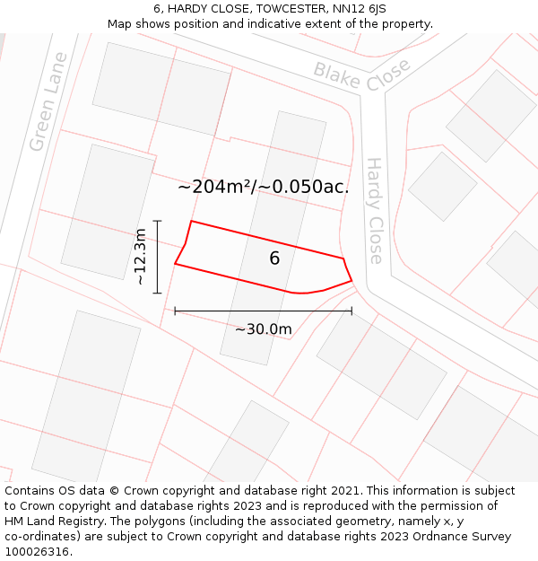 6, HARDY CLOSE, TOWCESTER, NN12 6JS: Plot and title map