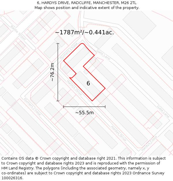 6, HARDYS DRIVE, RADCLIFFE, MANCHESTER, M26 2TL: Plot and title map