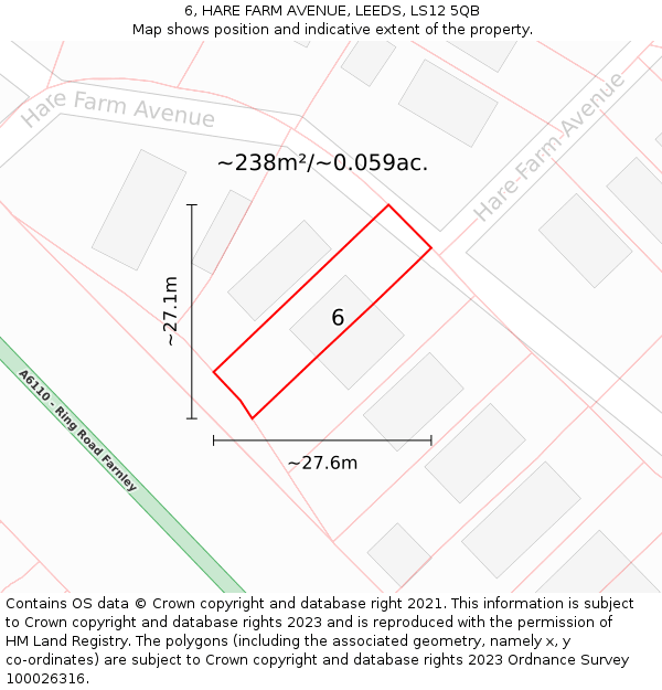 6, HARE FARM AVENUE, LEEDS, LS12 5QB: Plot and title map