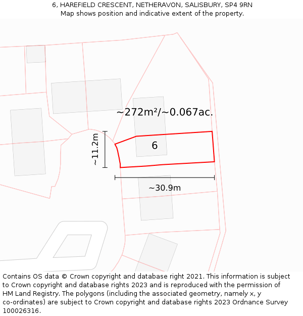 6, HAREFIELD CRESCENT, NETHERAVON, SALISBURY, SP4 9RN: Plot and title map