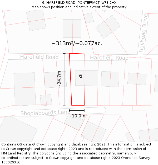 6, HAREFIELD ROAD, PONTEFRACT, WF8 2HX: Plot and title map