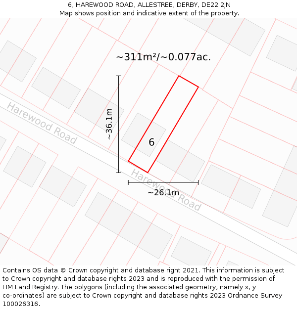 6, HAREWOOD ROAD, ALLESTREE, DERBY, DE22 2JN: Plot and title map
