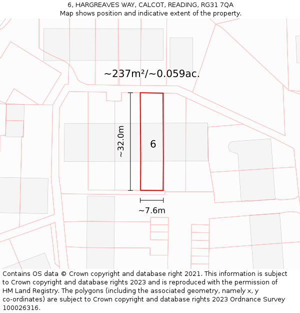 6, HARGREAVES WAY, CALCOT, READING, RG31 7QA: Plot and title map