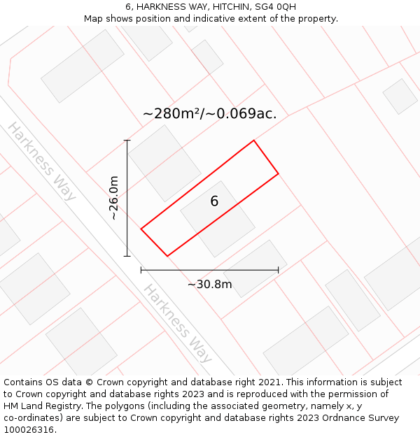 6, HARKNESS WAY, HITCHIN, SG4 0QH: Plot and title map
