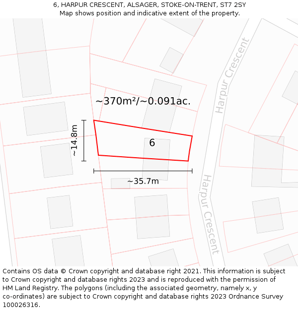 6, HARPUR CRESCENT, ALSAGER, STOKE-ON-TRENT, ST7 2SY: Plot and title map