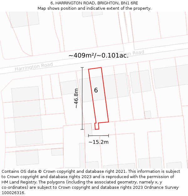 6, HARRINGTON ROAD, BRIGHTON, BN1 6RE: Plot and title map