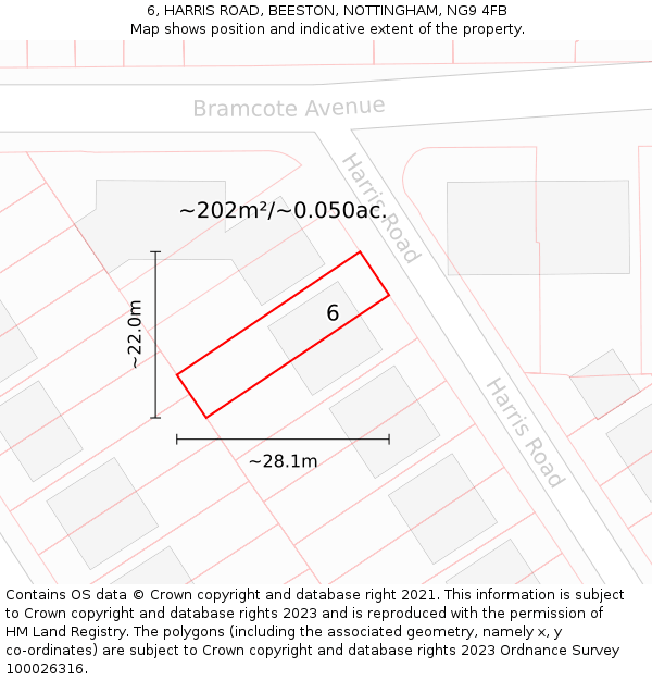 6, HARRIS ROAD, BEESTON, NOTTINGHAM, NG9 4FB: Plot and title map