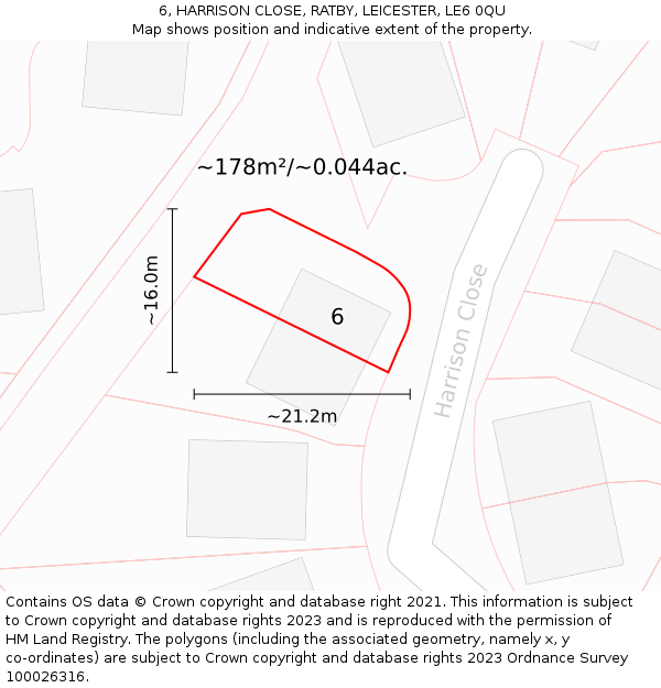 6, HARRISON CLOSE, RATBY, LEICESTER, LE6 0QU: Plot and title map