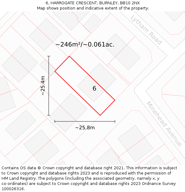 6, HARROGATE CRESCENT, BURNLEY, BB10 2NX: Plot and title map